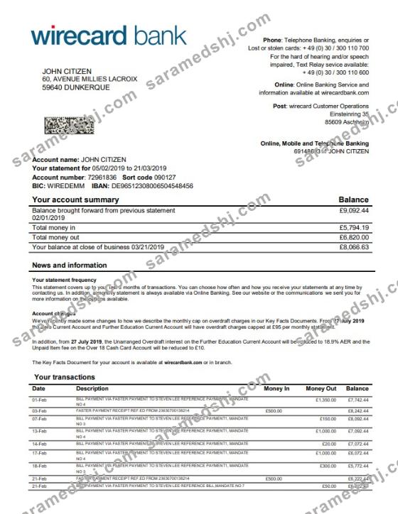 Germany Aschheim Wirecard bank statement